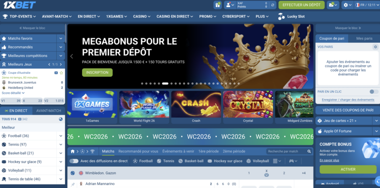1xBet Sénégal, page d'accueil paris sportifs